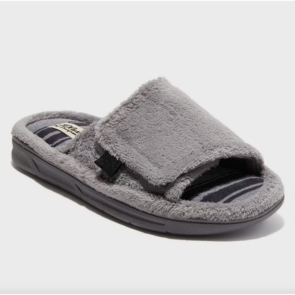 Gray Memory Foam Slide Slippers dluxe by Dearfoams Dale Men's XL Indoor Outdoor